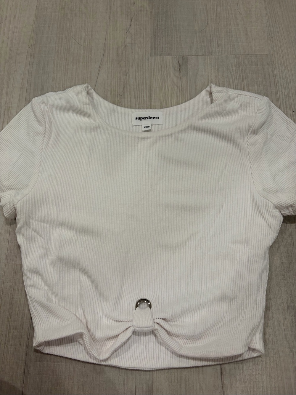 Superdown White Ribbed Crop Top with Ring Detail